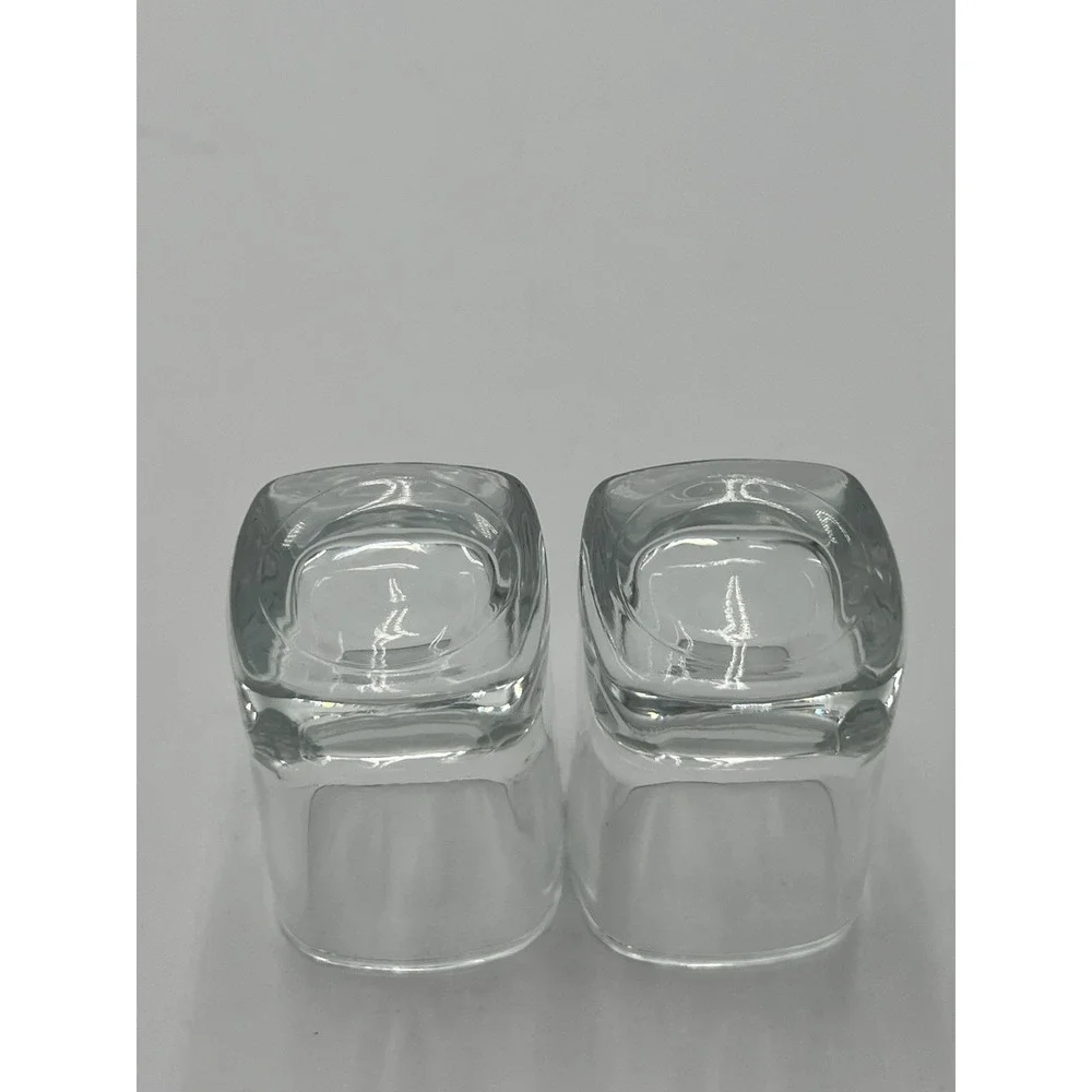 Pair Square Clear Glass Shot Glasses Heavy Base 2.75